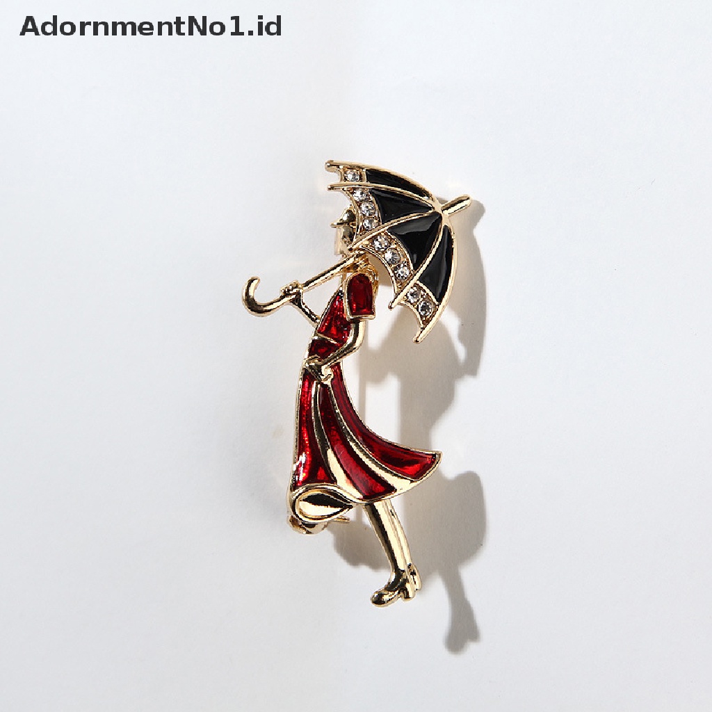 [AdornmentNo1] Bros Lady Retro Elegan Akrilik Untuk Wanita Desainer Mengambil Payung Beauty Figure Brooch Pin Hadiah [ID]