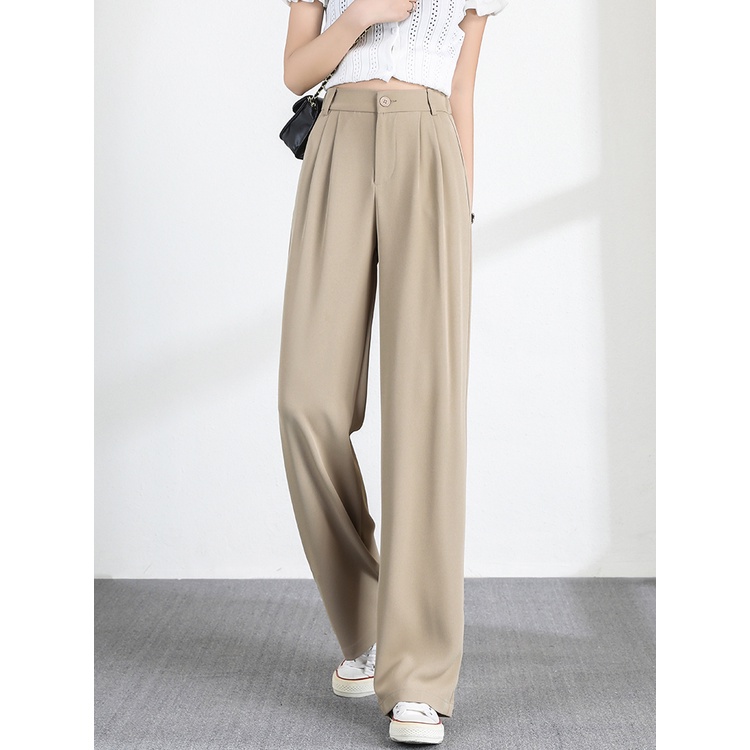 Hitam/Putih/Coklat/Khaki Highwaist Straight Loose  Kasual Celana Setelan Wanita Korean