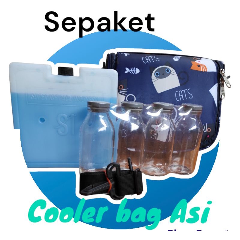 Cooler Bag Asi SEPAKET Ice Gel Pack + 4 Botol Asi Kaca