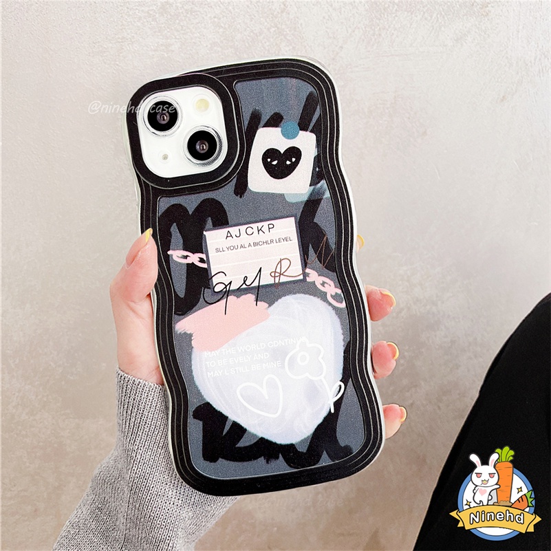 IPHONE Casing Kompatibel Untuk Iphone14 13 12 11 Pro Max X Xr Xs Max8 7 6 6s Plus SE 2020 Ins Graffiti Cinta Hati Retro Wave Edge Phone Case Perlindungan Lensa Shockproof Cover Pelindung