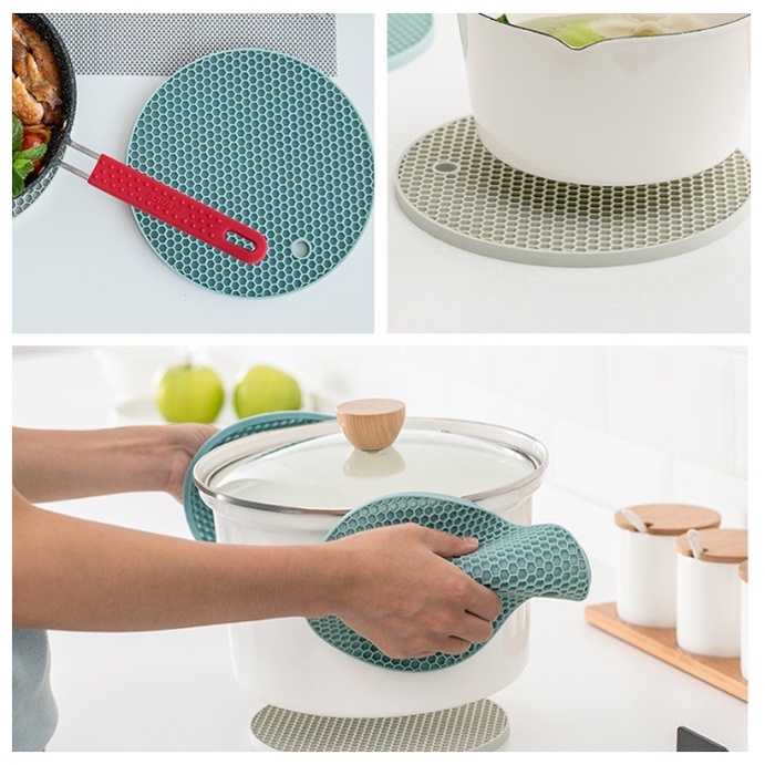 PA Tatakan Panci Piring Tahan Panas / Alas Mangkok Silicone / Piring Gelas Teko Bulat Silikon Anti Slip Licin / Trivet Mat Serbaguna PR124