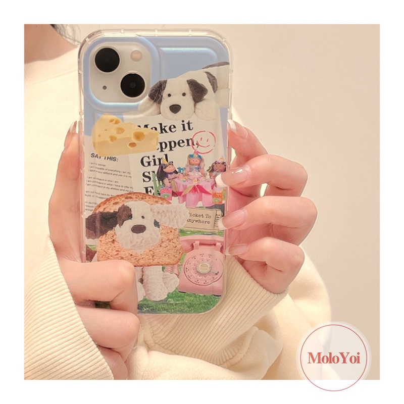 IPHONE Kreatif Case Kompatibel Untuk Iphone11 13 12 Pro Max 7Plus 8Plus 14 6 6s Plus Xr X Xs Max SE 2020 Lucu Kartun Klip Art Anjing Shockproof Airbag Lembut TPU Transparan Phone Cover