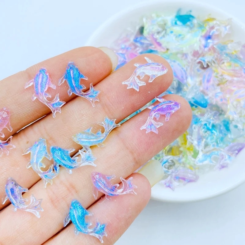 100 Pcs/Kotak Ikan Mas Resin Dekorasi Kuku/3D Aurora Warna Transparan Flatback Nail Beads/DIY Shiny Manicure Decal