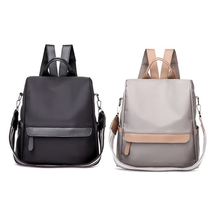 BP37 - Tas Ransel Korea Wanita Casual Smart Oxford Anti Maling Tas Samping 2IN1 Warna Hitam Cream / 