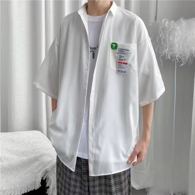 Kemeja pria Korea kemeja putih lengan pendek kemeja putih pria kemeja formal lengan pendek kemeja kasual pria jumbo kemeja polos katun baju kemeja pria