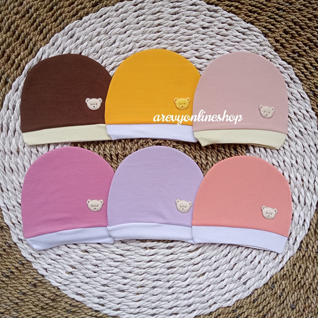 Topi Bayi Cilla Warna Polos 0-3 Bulan / Topi Bulat Bayi Baru Lahir Newborn Perlengkapan Bayi