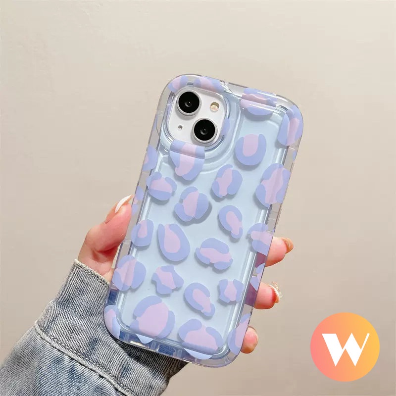 IPHONE Ins Fashion Case Motif Leopard Ungu Kompatibel Untuk Iphone11 13 12 14 Pro Max XR X XS Max 78 6s 6 Plus SE 2020 Transparan Shockproof Airbag Lembut TPU Cover