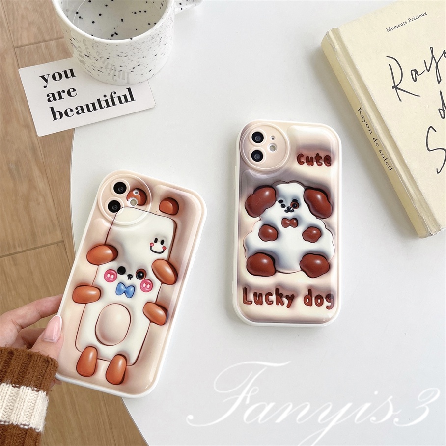 Compatible For iPhone 14 13 12 11 Pro Max X XR Xs Max 8 7 6 6s Plus SE 2020 Kompatibel Untuk Anjing Lucu 3D Vision Phone Case TPU Soft Cover Pelindung