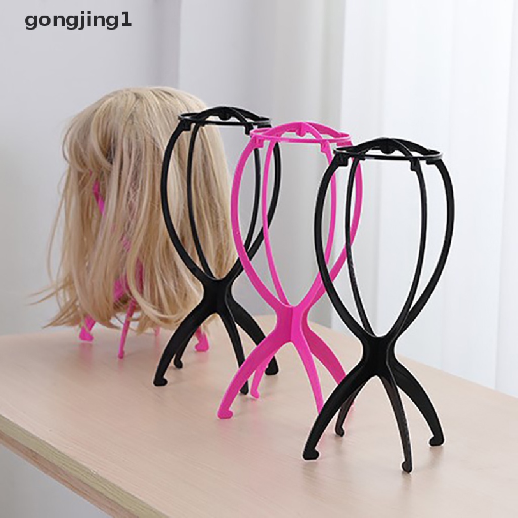 Ggg Wig Stand Plastik Warna Warni Portable Folding Wig Head Stand 16X35cm Dudukan Kepala ID