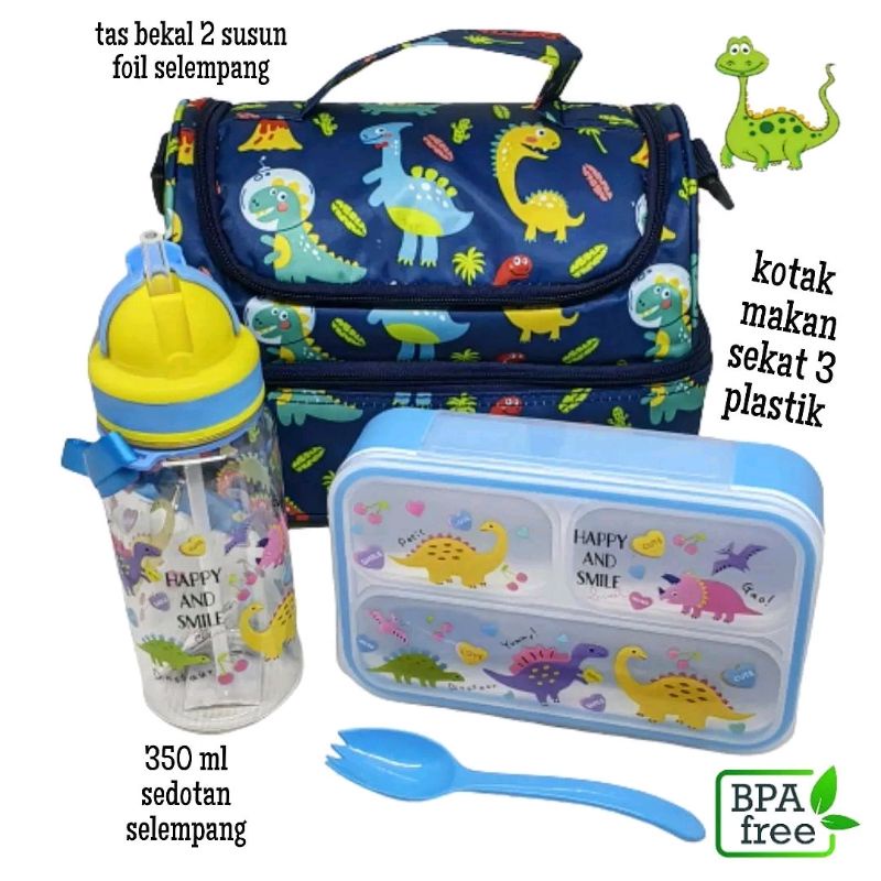 set bekal anak Dino plastik