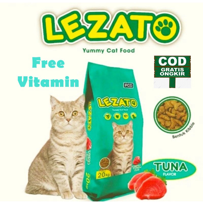 Makanan Kucing Lezato 1kg Free Vitamin Premium Quality Dewasa &amp; Kitten Dry Food Pakan Kering Pelet