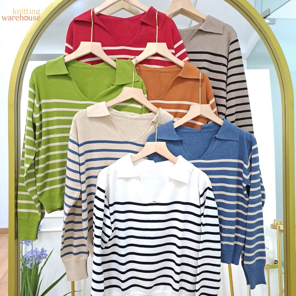 Dahlia Longslevee T-shirt Polo Knit - Atasan Rajut Wanita (320)