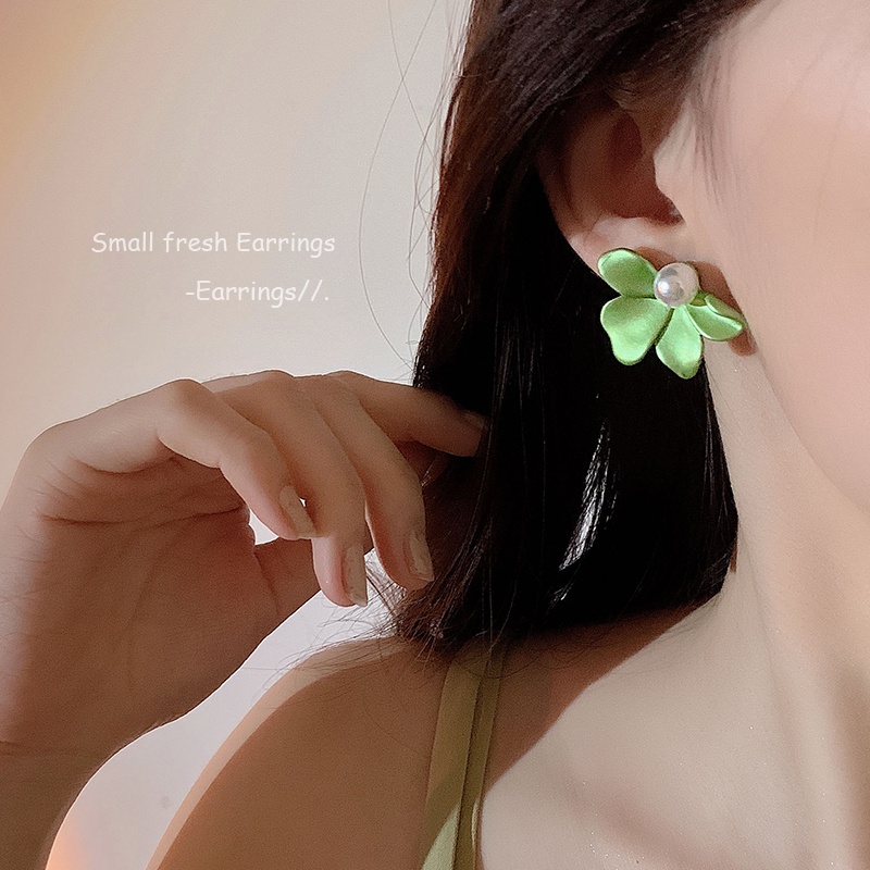 Korea Retro Hijau Bunga Anting Lucu Hati Stud Earrings2023Musim Panas Baru Ladies Fashion Aksesoris