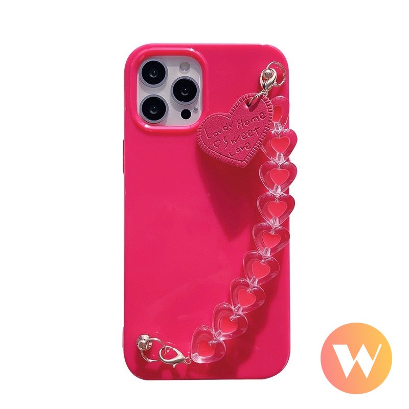 IPHONE Cinta Hati Gelang Tali Ponsel Case Kompatibel Untuk Iphone11 13 14 12 Pro Max7 8 Plus X XR XS Max SE 2020 Sederhana Lembut Tpu Glossy Halus Cover Dengan Pergelangan Tangan Mewah Band