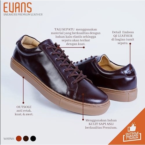 Sepatu Kulit Asli Sepatu Sneaker Kulit Sapi Asli Sepatu Sneakers Kulit Kasual Casual Evans Leather Shoes SP03 Jahitan Rapi Bahan Kulit Sapi Premium Garansi Original BISA COD