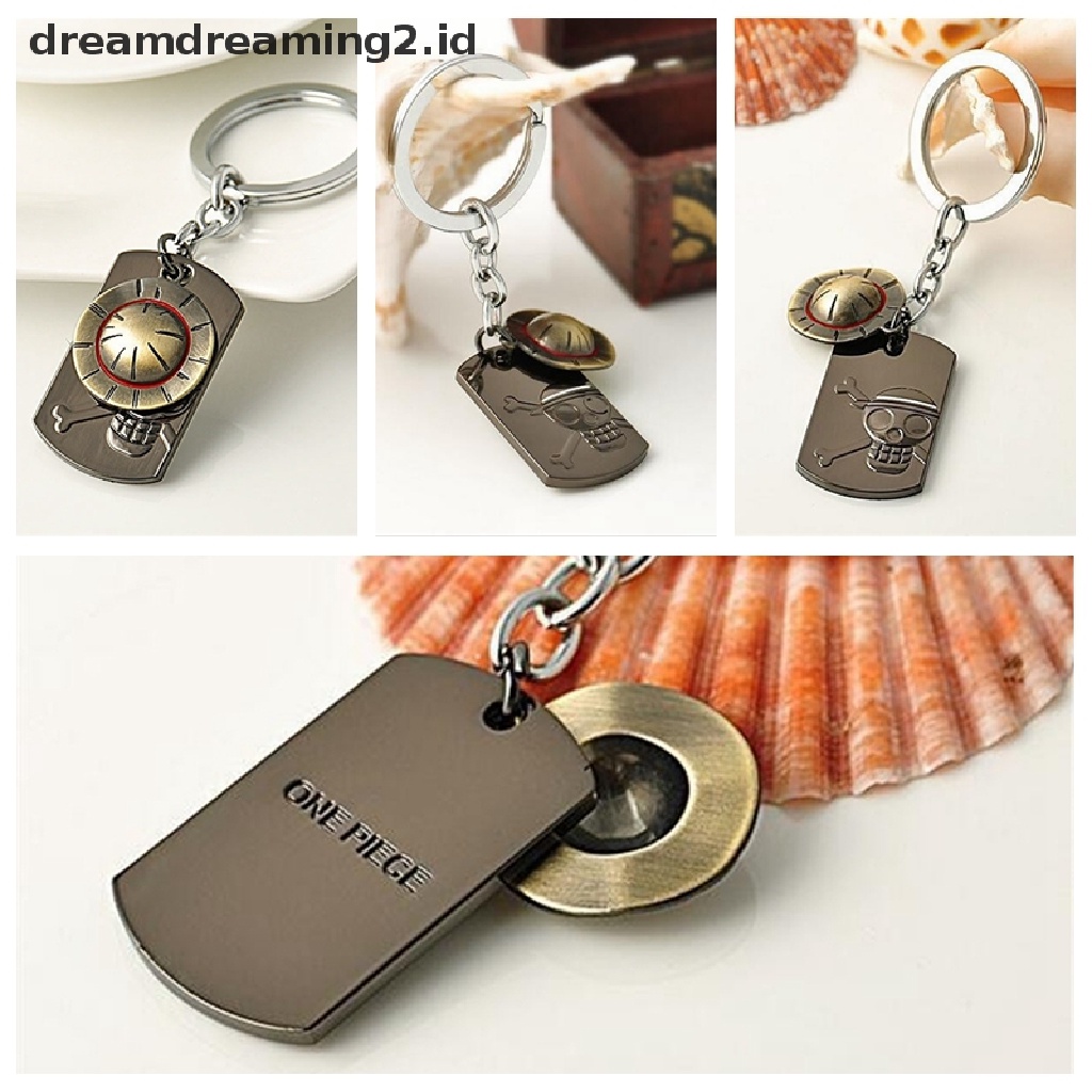 (dream) Fashion Anime One Piece Luffy Topi Jerami Tengkorak Stainless Steel Gantungan Kunci Key Ring.