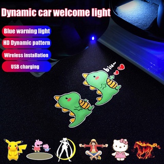 1 pcs Kartun LED Pintu Mobil Sinar Laser Kartun Dinamis USB Proyeksi Nirkabel Dekorasi Pintu Mobil Kartun Dinamis LED Sinar Laser