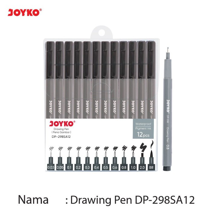 

Terlaris Joyko Drawing Pen Dp-298Sa12 Set 12 Pcs Waterproof Pena Gambar Ori