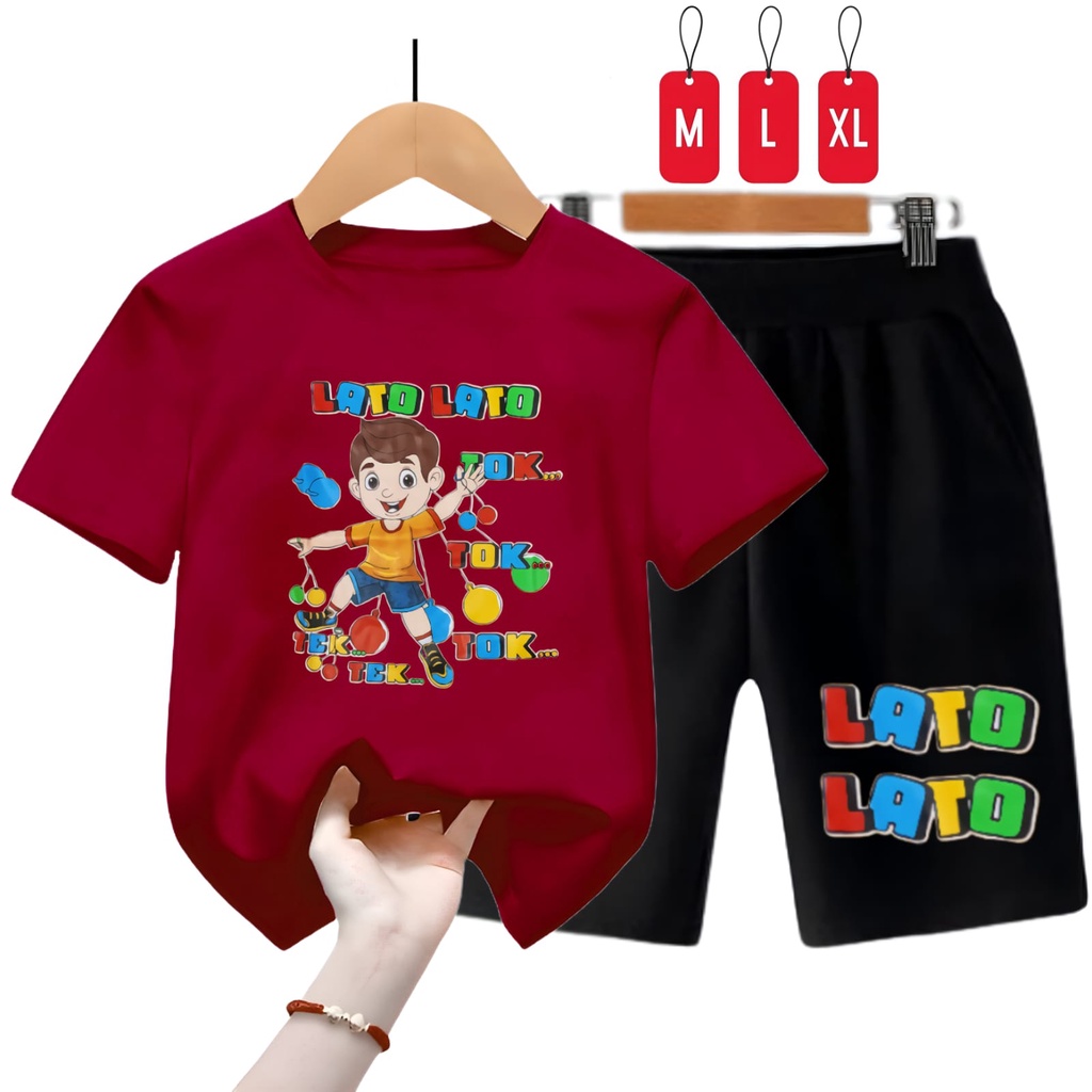 Hzl_outfit Setelan Baju Anak Laki Laki-Perempuan Lato Lato Tok Tok/ Kaos Setelan Anak Size M,L,XL