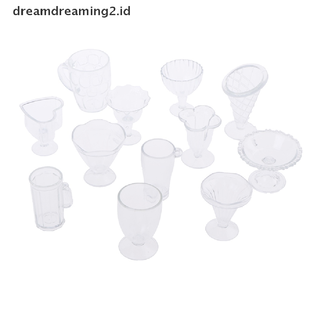 (dream) 12pcs/set Wadah Cangkir Sundae Es Krim Mini DIY Clay Modeling Mainan Gelas Plastik.