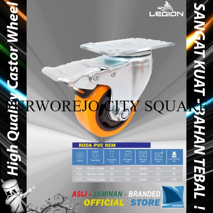 Spesial Roda Lori 5" inch / 125 mm Rem Multi Arah Besi - PVC LEGION