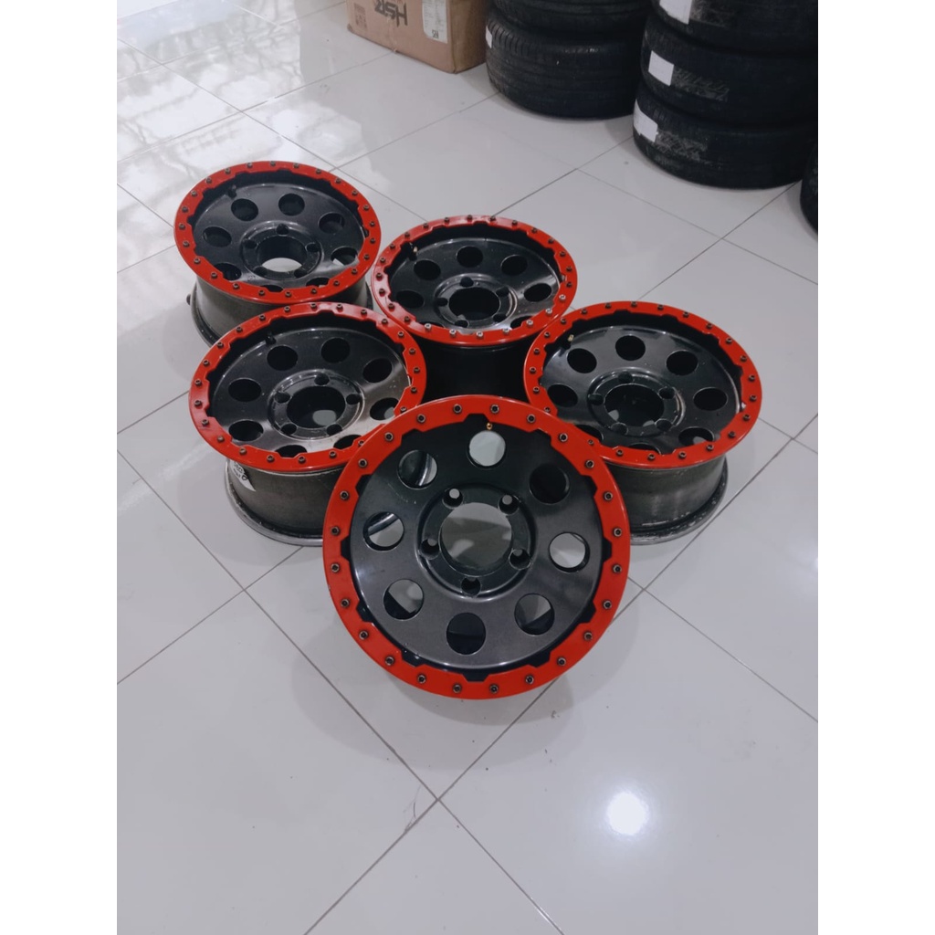 Velg Mobil Bekas Murah RACING Ring 15 Lebar 8 Hole 5X127 ET22 GREYRED Pelek Model Offroad