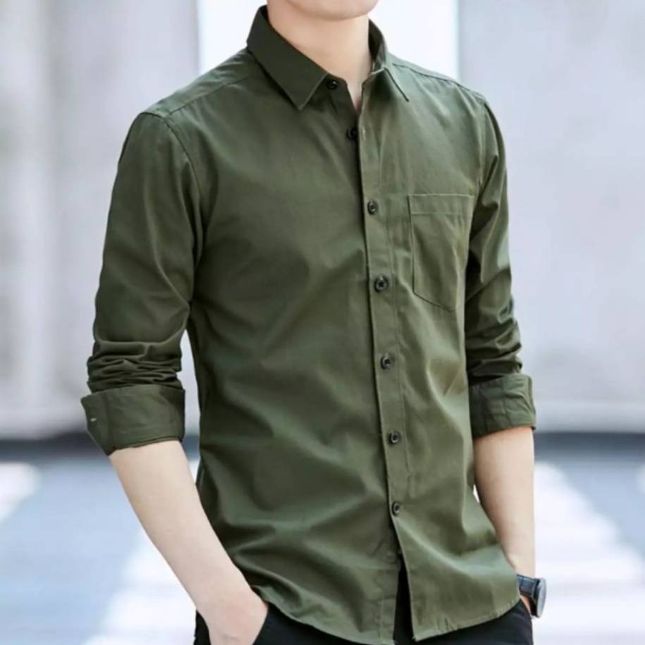 [BISA COD] Kemeja Pria Lengan Panjang Polos Putih | Kemeja Polos Pria  Kemeja Kerja Kasual Katun Formal