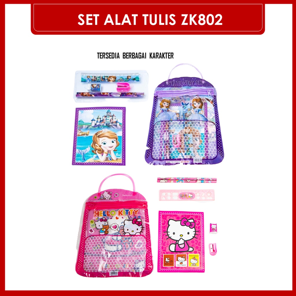 DEOSOFFICIAL -- PAKET ALAT TULIS STUDY SET KARAKTER ZK-802 PERLENGKAPAN SEKOLAH / SET ALAT TULIS ZK802