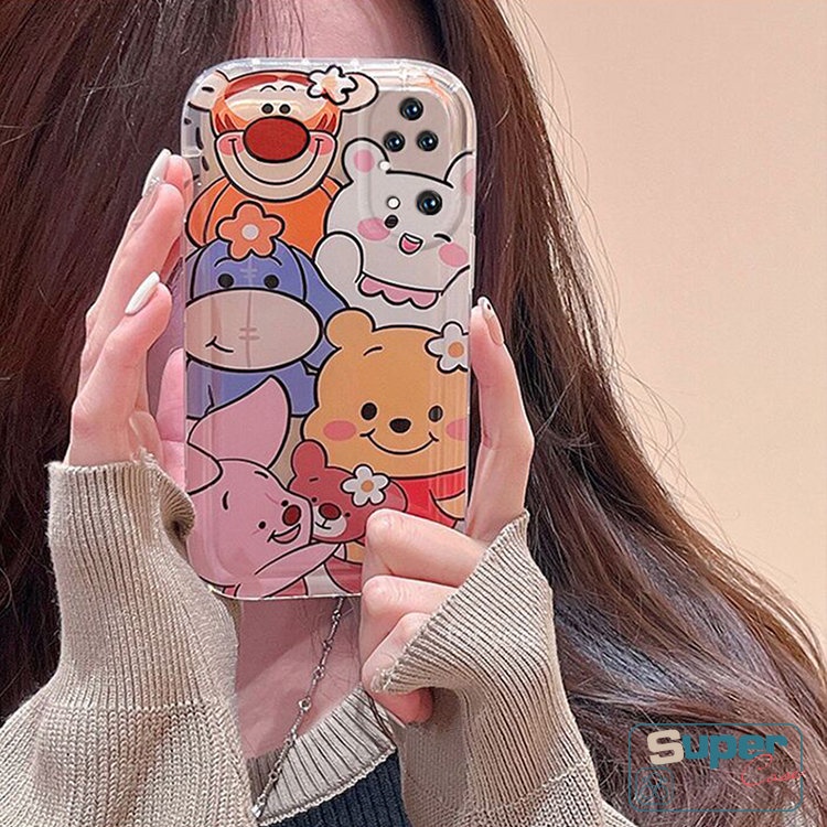 IPHONE Kartun Winnie The Pooh Casing Belakang Kompatibel Untuk Iphone11Xr 6 7 8 Plus XS Max X 6s 14 12 Pro Max 13 Pro Max SE 2020 Beruang Lucu Penuh Shockproof Airbag Soft TPU Case