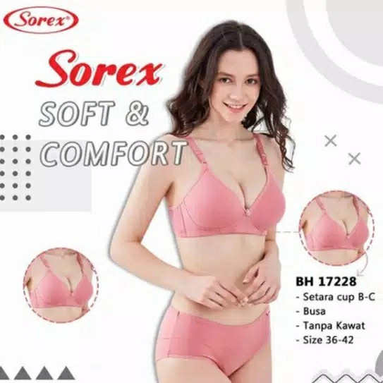 Bra Sorex 17228 Tanpa Kawat Busa Sedang Kait 3 Setara Cup B / Bh Sorex Soft Comfort NYAMAN DI PAKAI