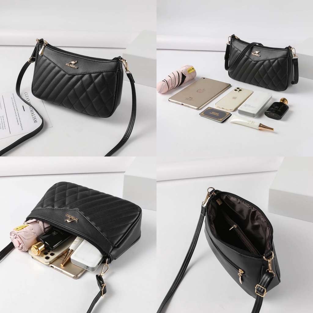 TAS SELEMPANG WANITA IMPORT SLING BAG KULIT HITAM RESHNA TA735B5 KOREA REMAJA KEKINIAN BAHU SHOULDER SIMPLE LUCU BATAM BRANDED CEWEK MURAH PREMIUM