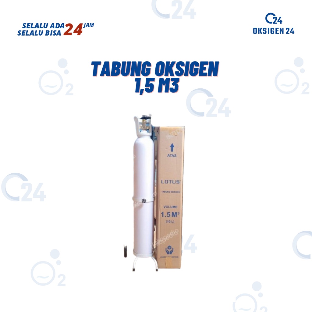 Oksigen24 - Tabung Oksigen 1,5 m3 / Tabung 1,5 m3 + Isi / Durasi Pemakaian Non Stop 2.25 Jam / Berat 10 Kg + Isi /  Volume 10 Liter