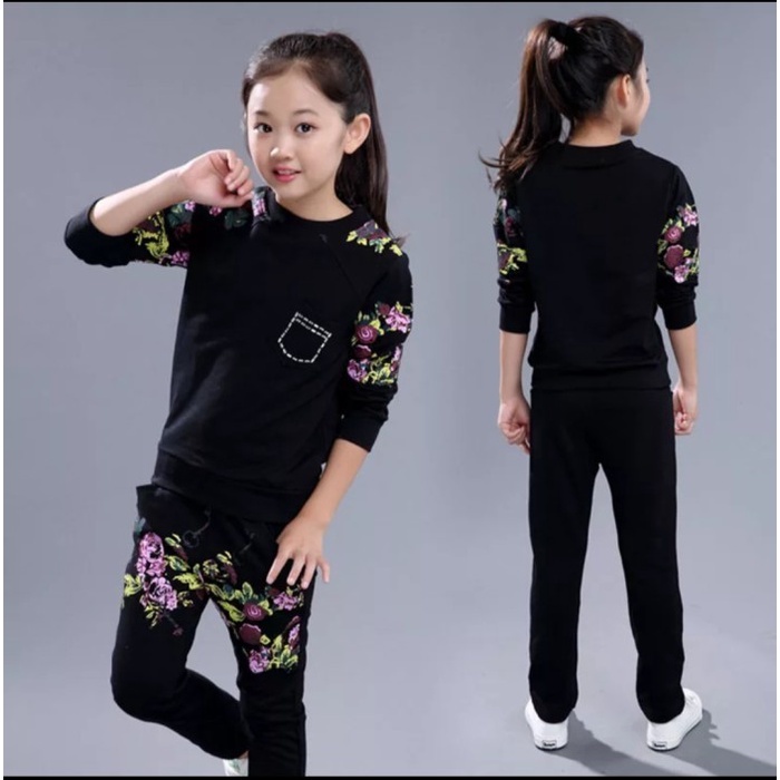 Setelan anak perempuan usia 5 6 7 tahun / One Set sweater crewneck terbaru