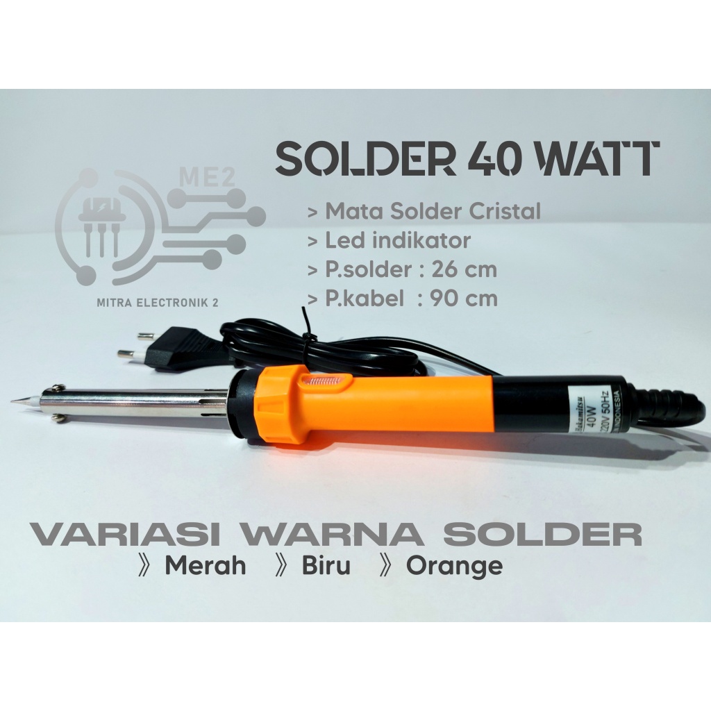 Solder Listrik 40 watt Plus Indikator gagang Plastik Pvc Tebal Dengan Mata Solder Bagus