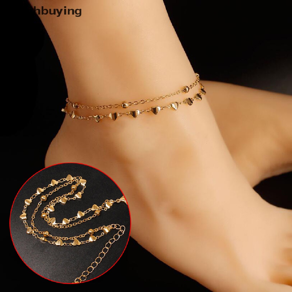 Hbid Double Layer Bentuk Hati Charm Ankle Chain Gelang Kaki Rantai Perhiasan Wanita Glory