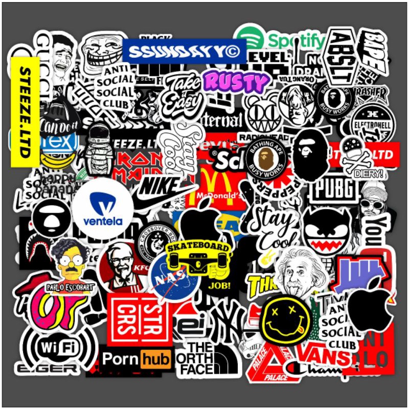 

Stiker Sticker Brand Distro Paket isi 30 Graftac Vinil Anti Air