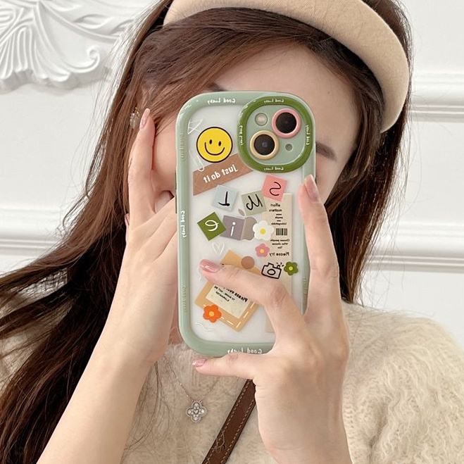 Puff Case iPhone 11 12 13 14 Pro Max 14 Plus Women's Cute Gifts Soft Casing Cover Smile Green Daisy Flowe0 Label