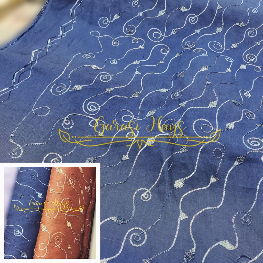 Kain Embroidery Cotton Linen Katun Linen Bordir Lebar 150 cm