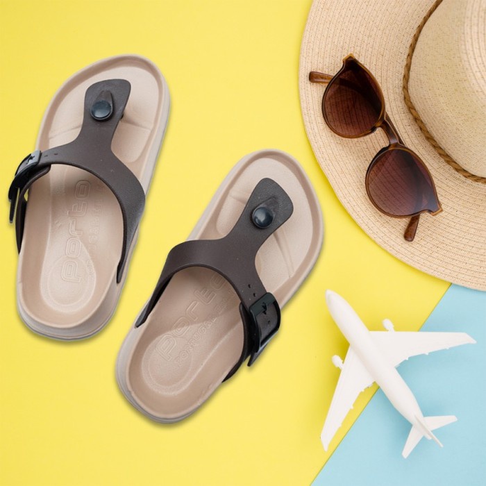 sandal anak perempuan Sandal Jepit Anak Laki Laki Tanggung Porto 1028 30 31 32 33 34 35 - Cream, 35(