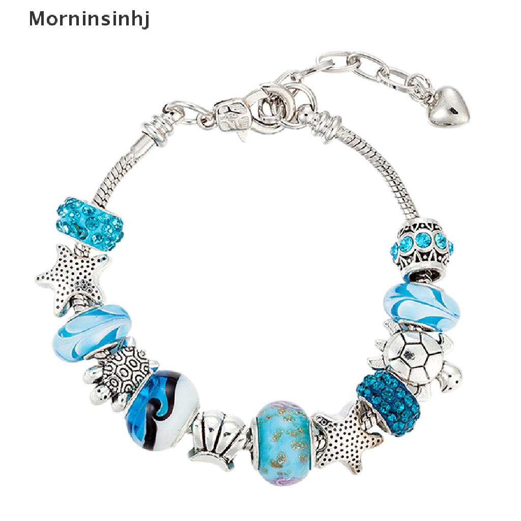 Mornin Ocean Shell Biru Manik-Manik Kristal Rantai Bangle Gelang Wanita Gadis Pesona Perhiasan id