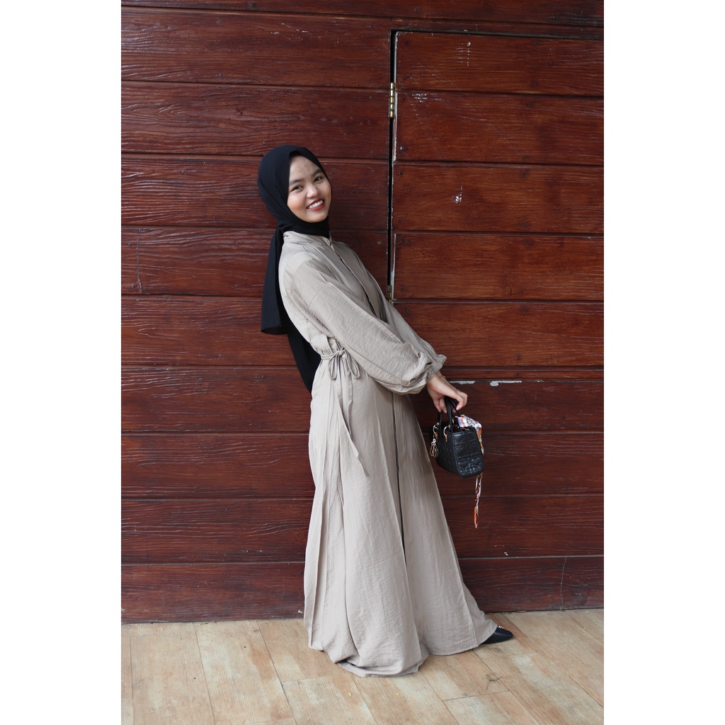 Baju Dress Wanita Dewasa Muslim Busui Lenora Polos Tali Samping Bahan Polo Linen Premium Size M L XL XXL Jumbo / Fashion Wanita Gamis Lebaran Kekinian