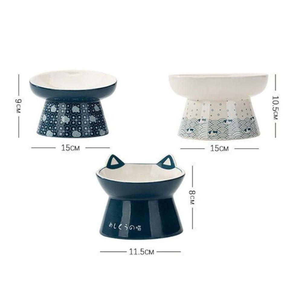 REBUY Rebuy Mangkuk Makanan Kucing Keramik Diangkat Berdiri Miring Ditinggikan Kucing Anjing Kucing Anti Muntah Pet Feeder Bowl