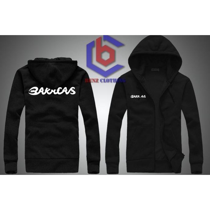 Jaket Hoodie Sweater Baracas Outerwear Pria Wanita Zipper Resleting Depan Polos Sablon Polyflek Kore