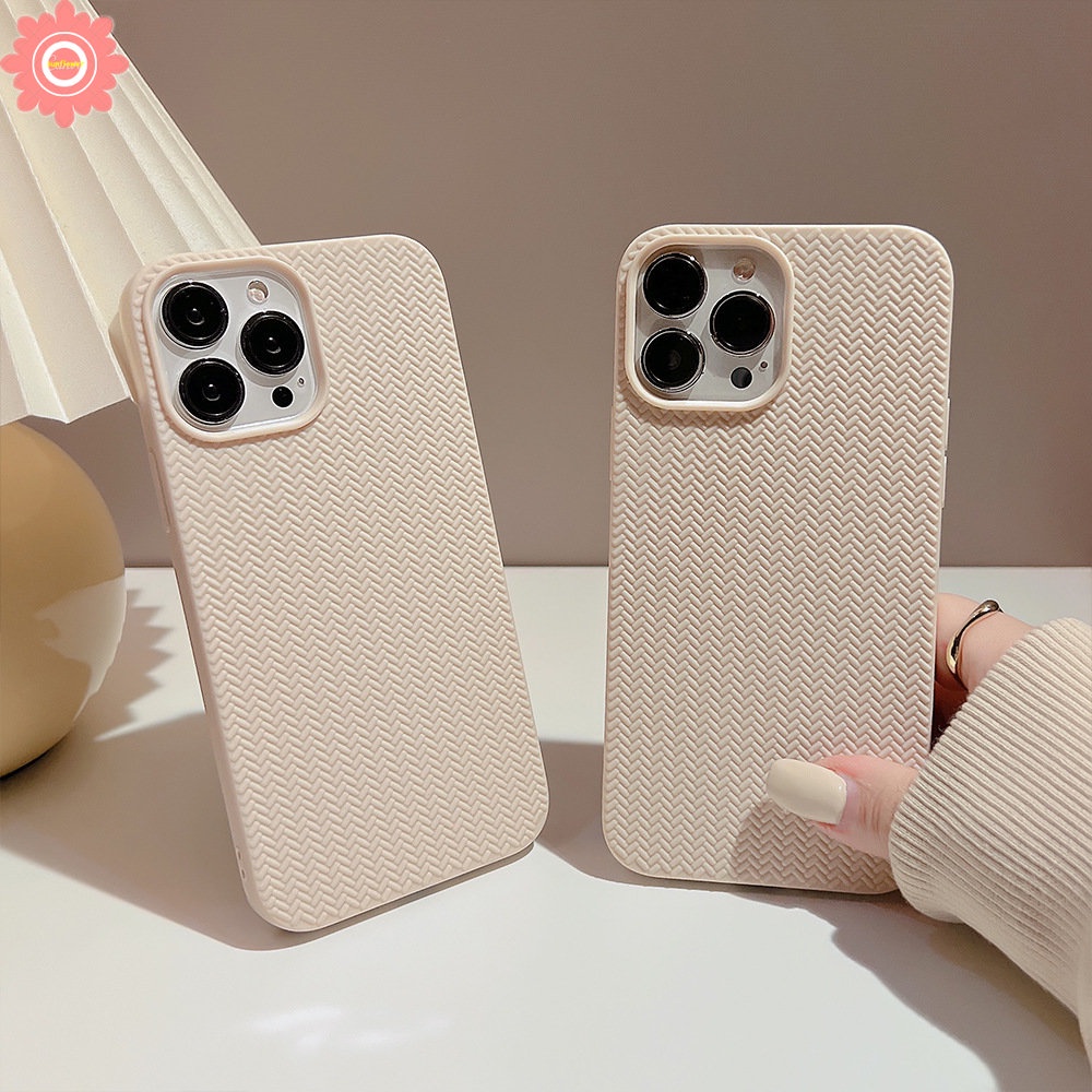 IPHONE Casing Ponsel Simple Mewah Kompatibel Untuk Iphone11 7plus 8plus XR 12 13 14 Pro MAX X XS Max7 8 Plus SE 2020 Pola Sweater Rajut Tahan Kotoran Lembut Full Penutup Belakang