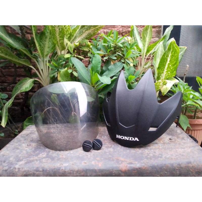 Topi helm Honda trx-3 dan HMJ-1 original set kaca dan baut murah