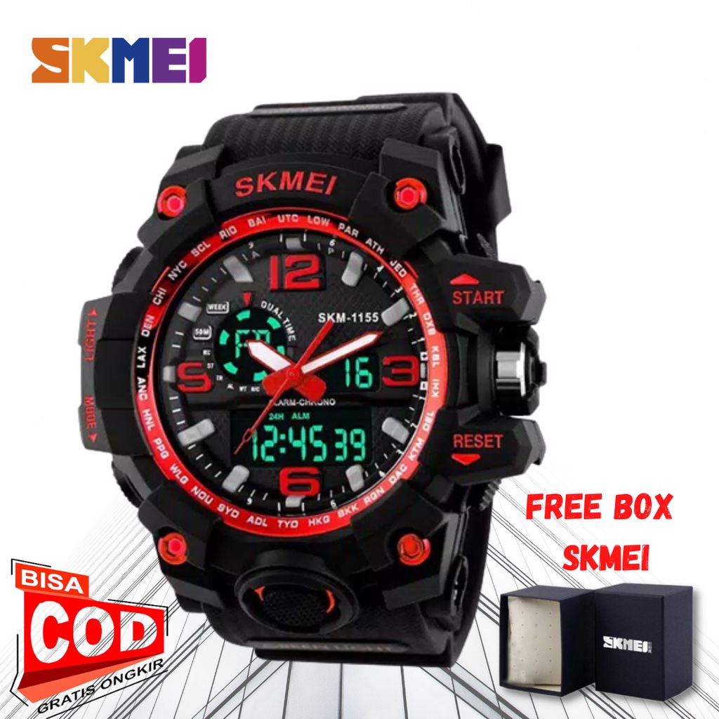 PROMO Jam Tangan Pria Digital Analog Sport SKMEI 1155 Tali Rubber Double Time