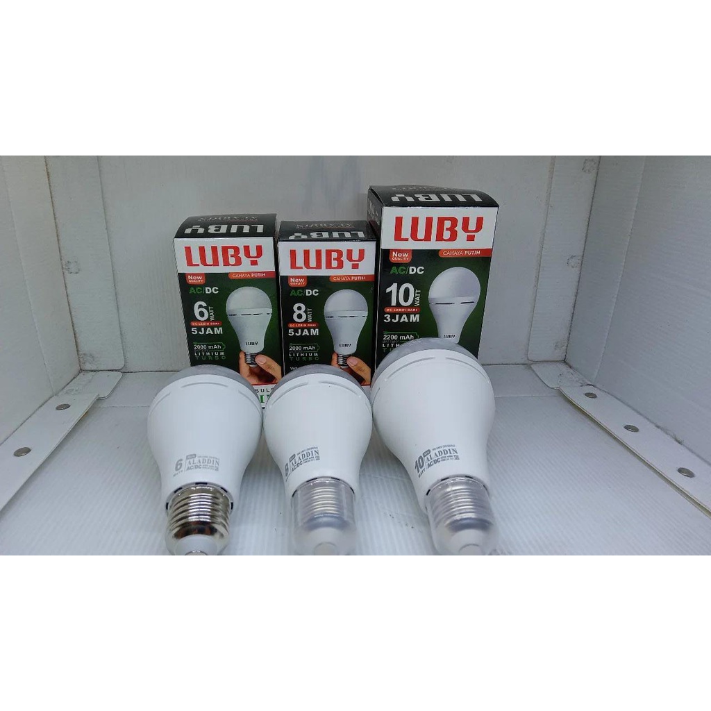 Lampu LED Emergency LUBY Aladdin / Lampu AC DC 6Watt / 6W / 8Watt / 8W / 10Watt / 10W  / 12Watt / 12W / 16Watt / 16W / 20Watt / 20W Cahaya Putih