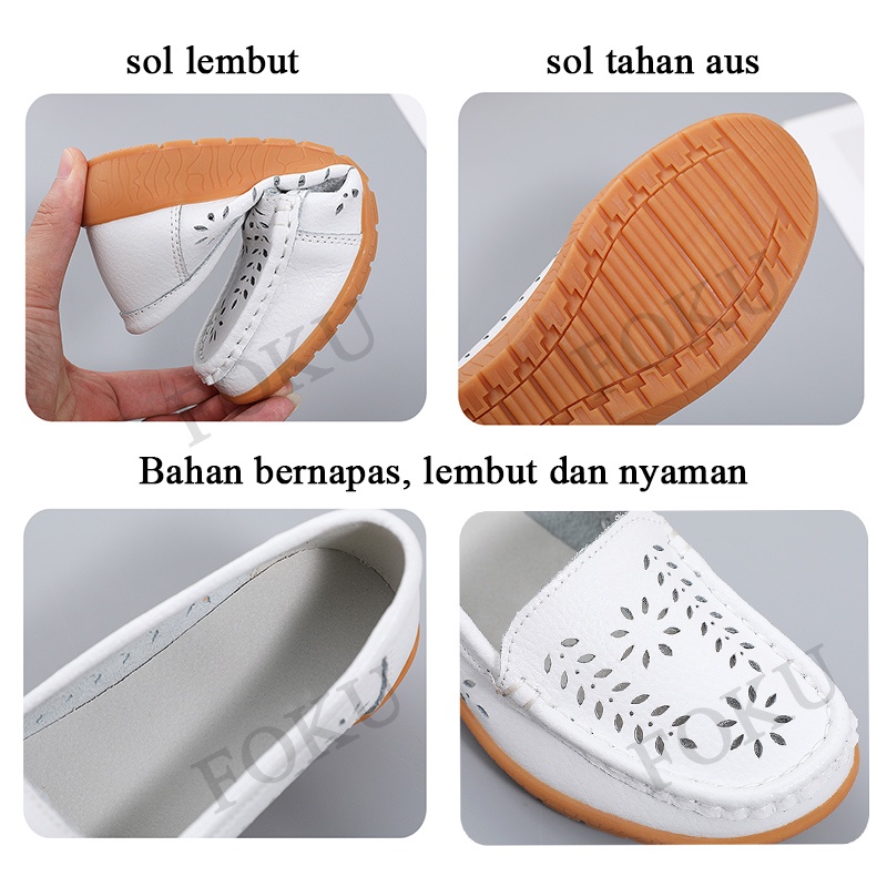 FOKU Sepatu Flat Wanita Sepatu Kulit Wanita Flatshoes Karet