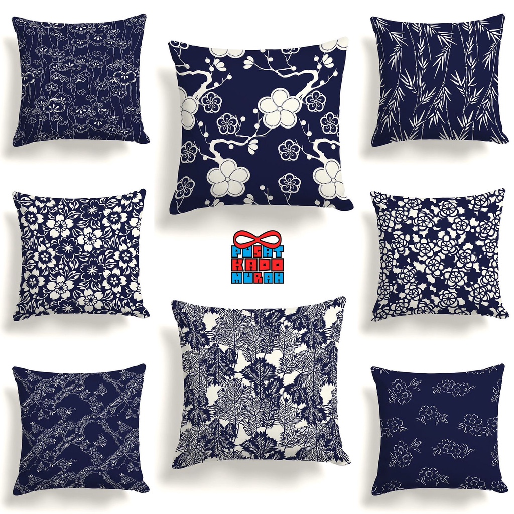 Bantal Sofa Print Motif Pattern Midnight Navy Kyoto 40x40 cm - Pusat Kado Murah