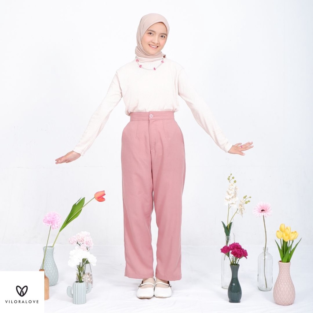 Viloralove  - Kulot celana wanita - kulot linen - celana panjang